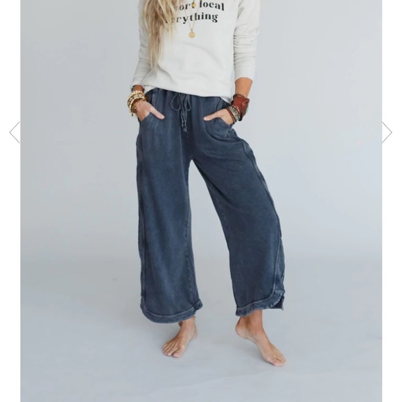 Three Bird Nest Pants - Three bird nest so comfy wide leg ankle length pant in vintage wash gray - M